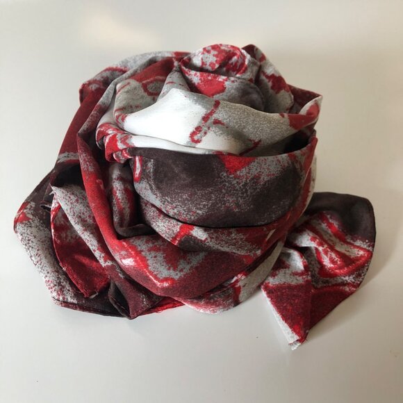 Anne Klein Abstract Red Gray Polyester Scarf Wrap Career Contemporary Modern - Picture 4 of 6